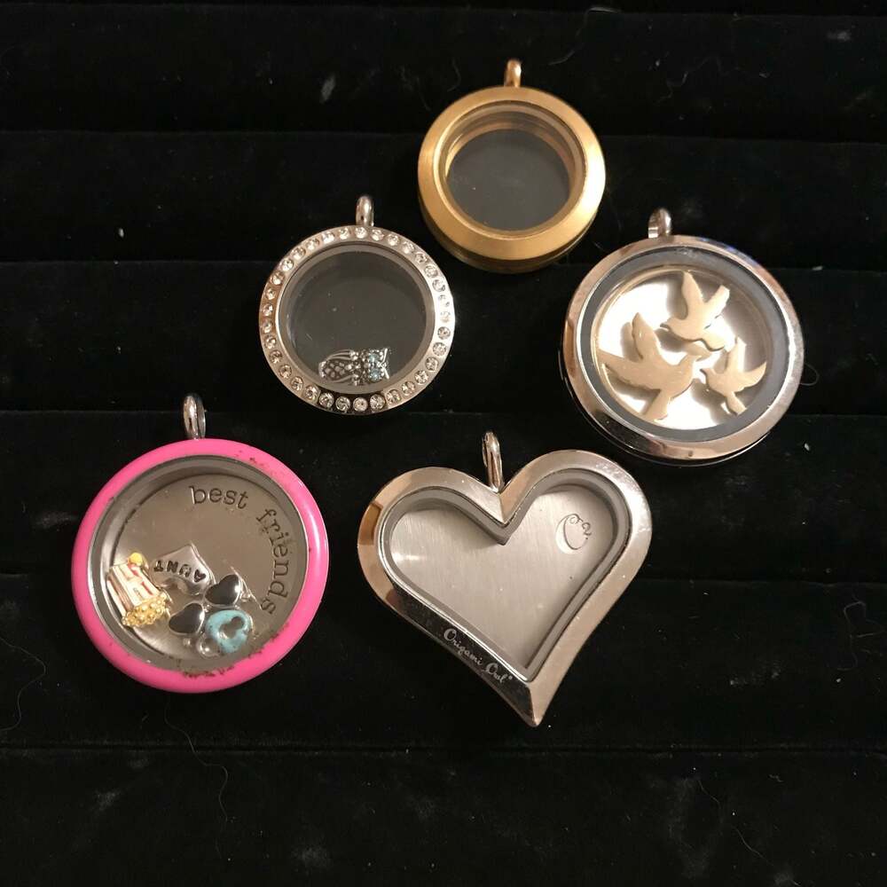 Origami Owl Floating Memory Locket Pendant Lot Heart Charms Birds Multi Tone